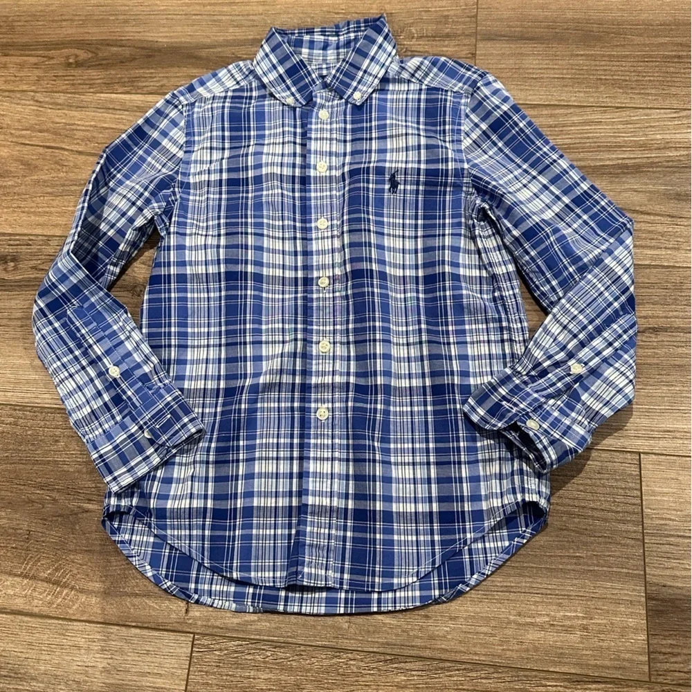 Ralph Lauren Boy’s 8 Blue and White Plaid Cotton Poplin Shirt
